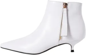 MERUMOTE Women's Leather Ankle Boots Low Heels Shoes Zipper Winter Booties