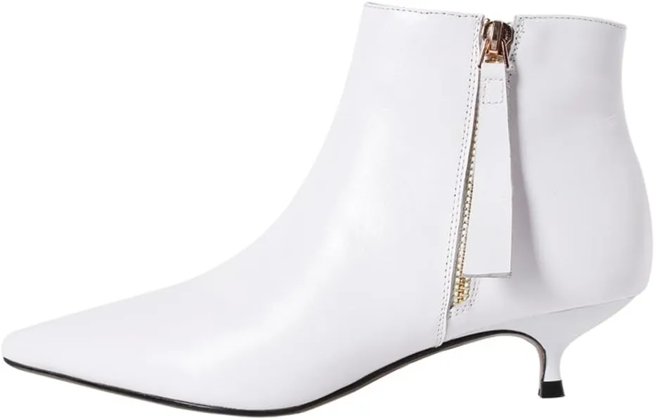 MERUMOTE Women's Leather Ankle Boots Low Heels Shoes Zipper Winter Booties