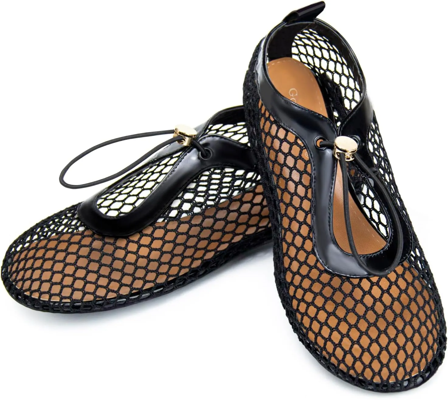 Mesh Ballet Flats for Women Round Toe Fishnet Mary Jane Flats Buckle Strap Casual Comfortable Office Ballerina Shoes