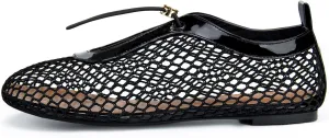 Mesh Ballet Flats for Women Round Toe Fishnet Mary Jane Flats Buckle Strap Casual Comfortable Office Ballerina Shoes