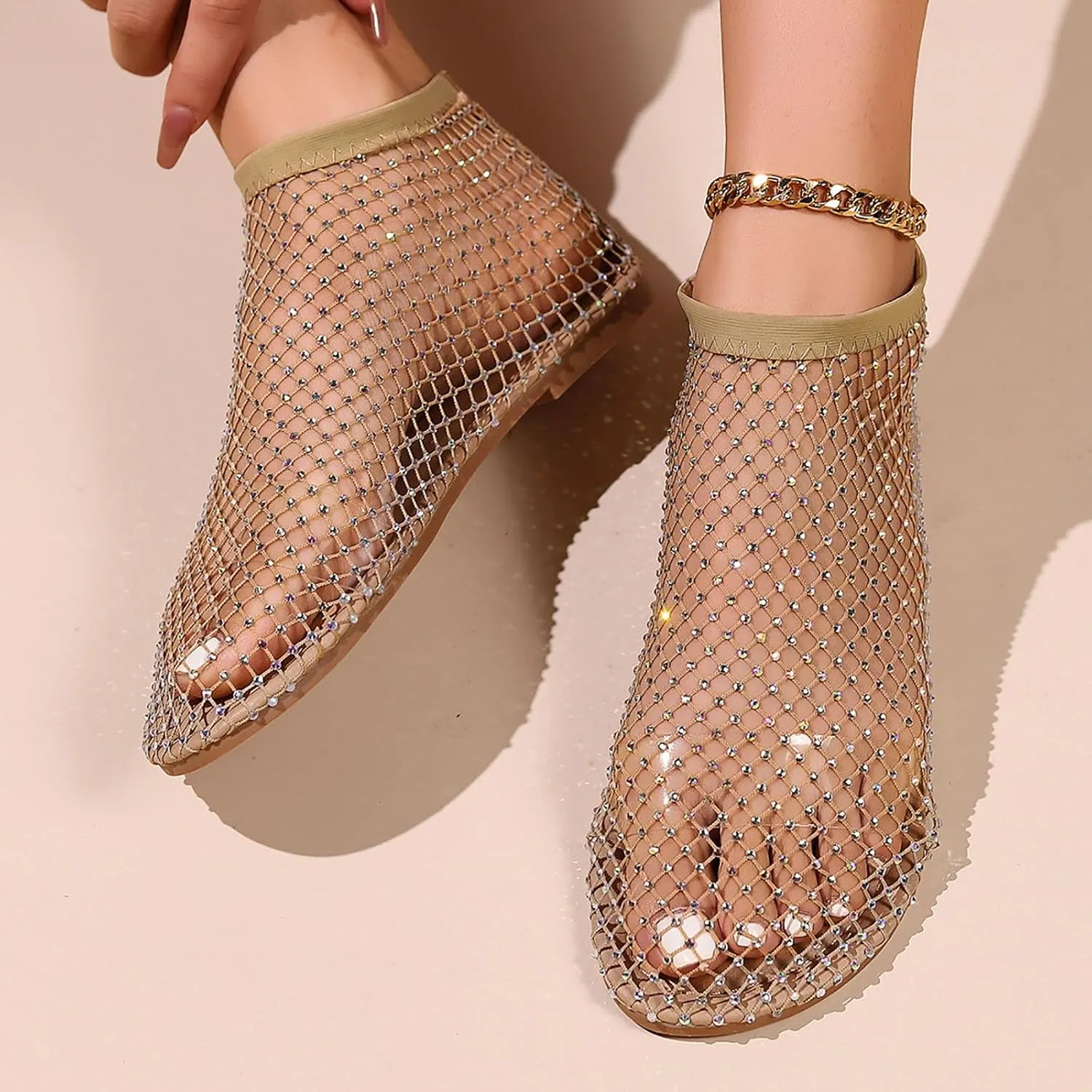 Mesh Shoes Women Flats with Rhinestones, Mesh Embellished Flats, Mesh Ballet Flats for Women, Sparkly Shoes for Women