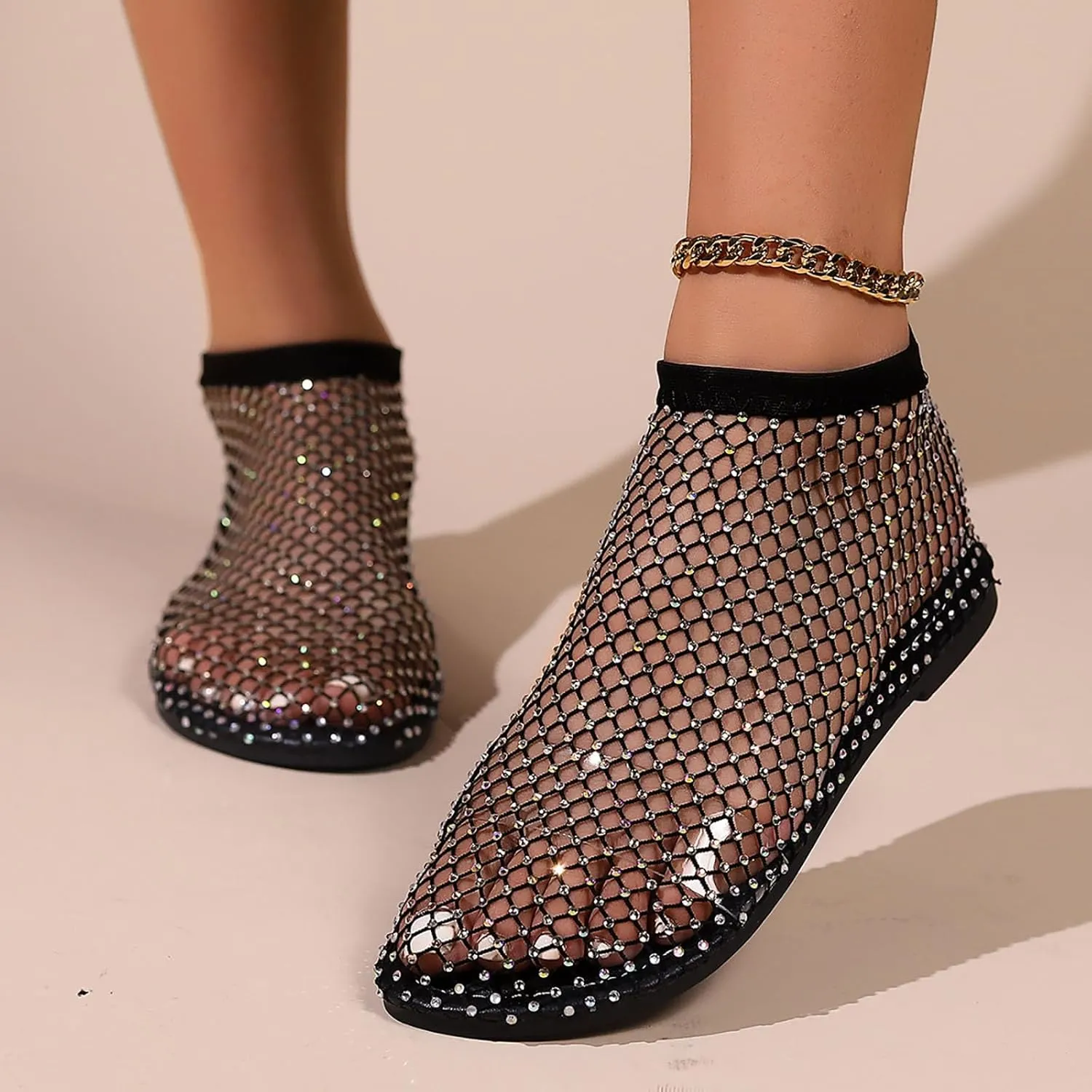 Mesh Shoes Women Flats with Rhinestones, Mesh Embellished Flats, Mesh Ballet Flats for Women, Sparkly Shoes for Women