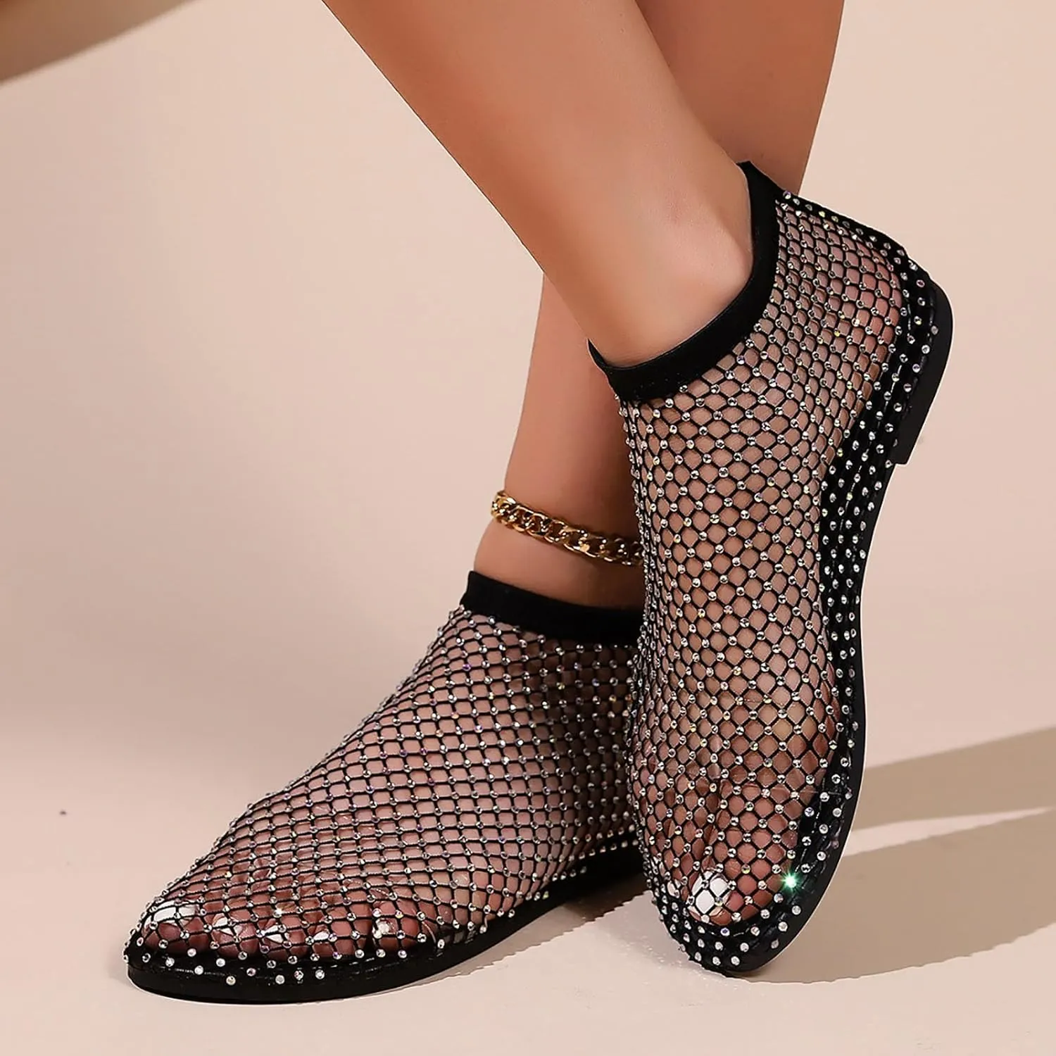 Mesh Shoes Women Flats with Rhinestones, Mesh Embellished Flats, Mesh Ballet Flats for Women, Sparkly Shoes for Women