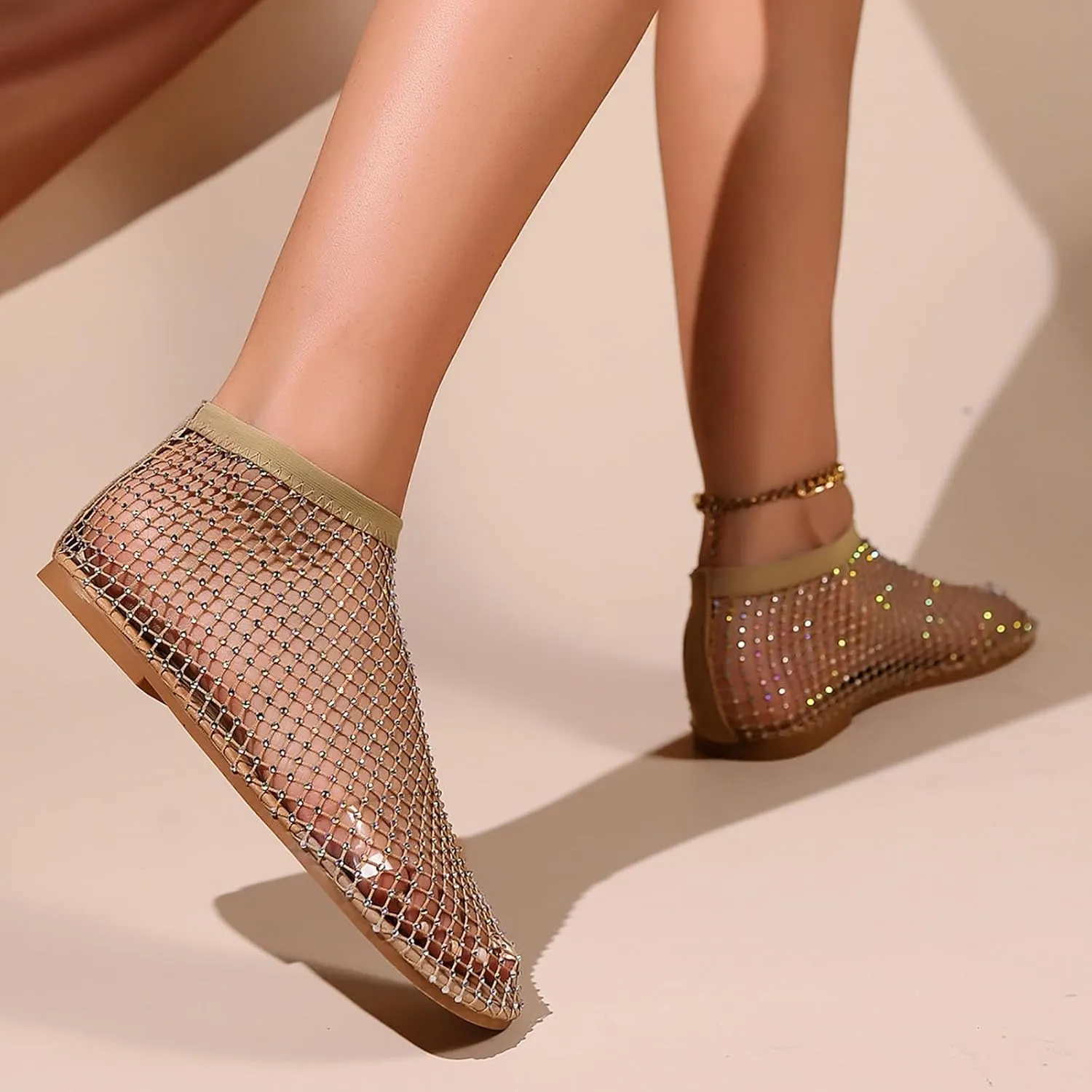 Mesh Shoes Women Flats with Rhinestones, Mesh Embellished Flats, Mesh Ballet Flats for Women, Sparkly Shoes for Women