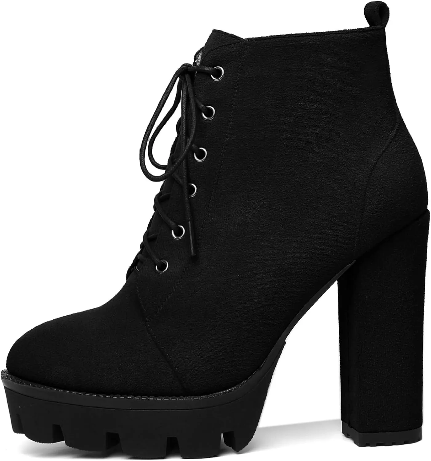 Mettesally Womens Platform Lace Up Ankle Boots Round Toe Chunky Block High Heels Side Zipper Short Boots Office Winter Shoes