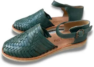 Mexico en la Piel Women's Handmade Leather Huarache Sandals – Genuine Leather, Adjustable Ankle Strap, Closed Toe, Water-Resistant, Casual Flats for Everyday Use – Available in Purple and Green