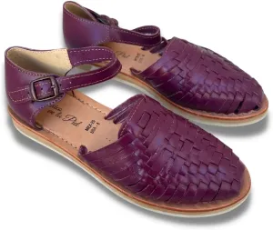 Mexico en la Piel Women's Handmade Leather Huarache Sandals – Genuine Leather, Adjustable Ankle Strap, Closed Toe, Water-Resistant, Casual Flats for Everyday Use – Available in Purple and Green