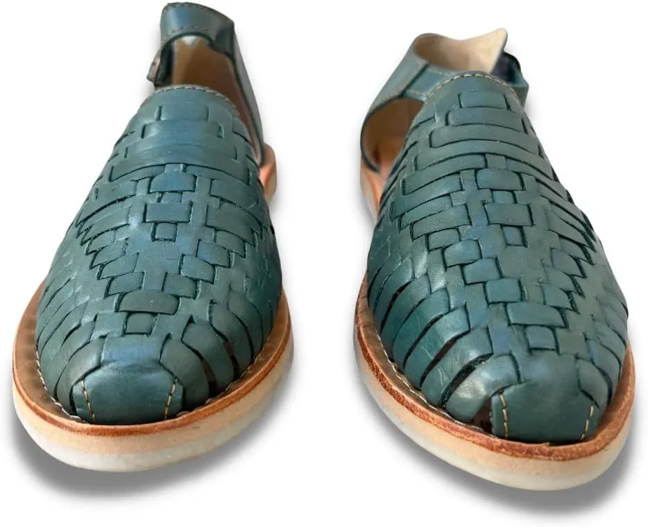 Mexico en la Piel Women's Handmade Leather Huarache Sandals – Genuine Leather, Adjustable Ankle Strap, Closed Toe, Water-Resistant, Casual Flats for Everyday Use – Available in Purple and Green