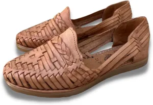 Mexico en la Piel Women's Huarache Sandals - Genuine Leather Artisan Slip-On Flats with Braided Design - Casual, Water-Resistant, Breathable Footwear for Everyday Use, Available in Beige and Black