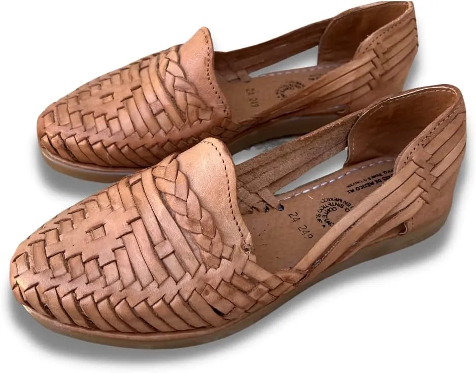 Mexico en la Piel Women's Huarache Sandals - Genuine Leather Artisan Slip-On Flats with Braided Design - Casual, Water-Resistant, Breathable Footwear for Everyday Use, Available in Beige and Black