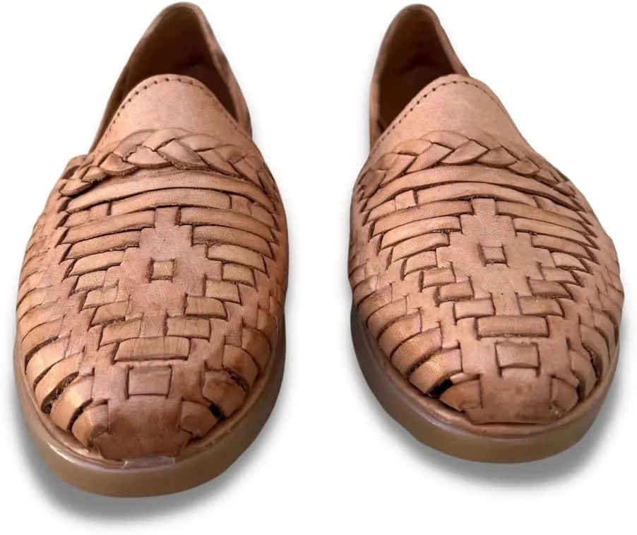 Mexico en la Piel Women's Huarache Sandals - Genuine Leather Artisan Slip-On Flats with Braided Design - Casual, Water-Resistant, Breathable Footwear for Everyday Use, Available in Beige and Black