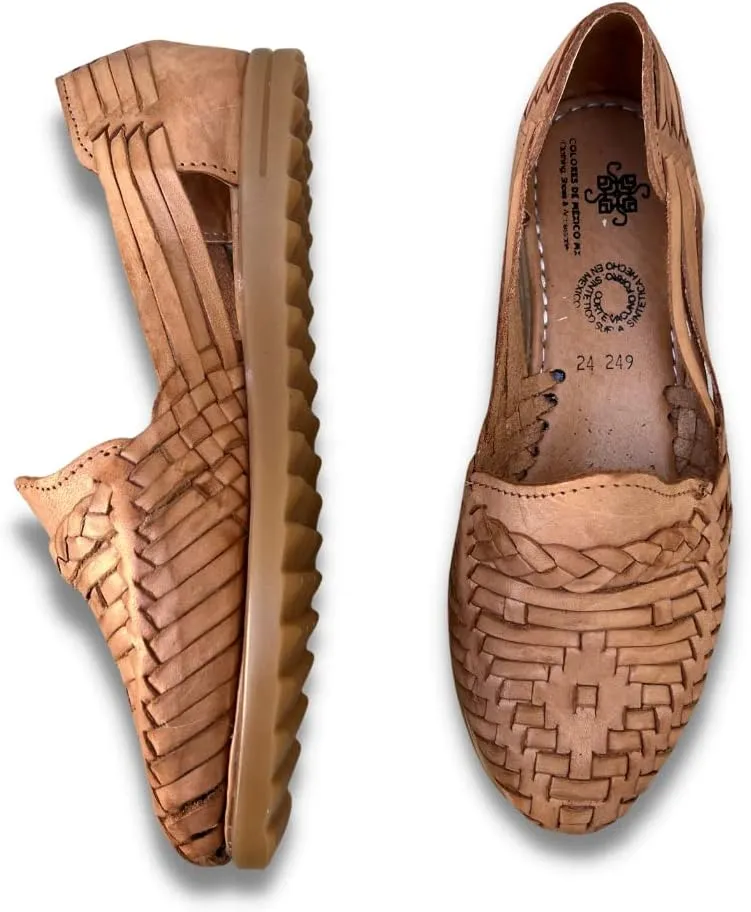 Mexico en la Piel Women's Huarache Sandals - Genuine Leather Artisan Slip-On Flats with Braided Design - Casual, Water-Resistant, Breathable Footwear for Everyday Use, Available in Beige and Black