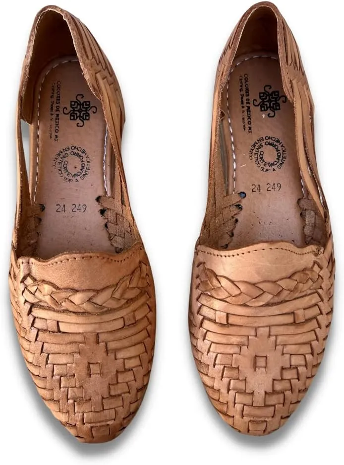 Mexico en la Piel Women's Huarache Sandals - Genuine Leather Artisan Slip-On Flats with Braided Design - Casual, Water-Resistant, Breathable Footwear for Everyday Use, Available in Beige and Black