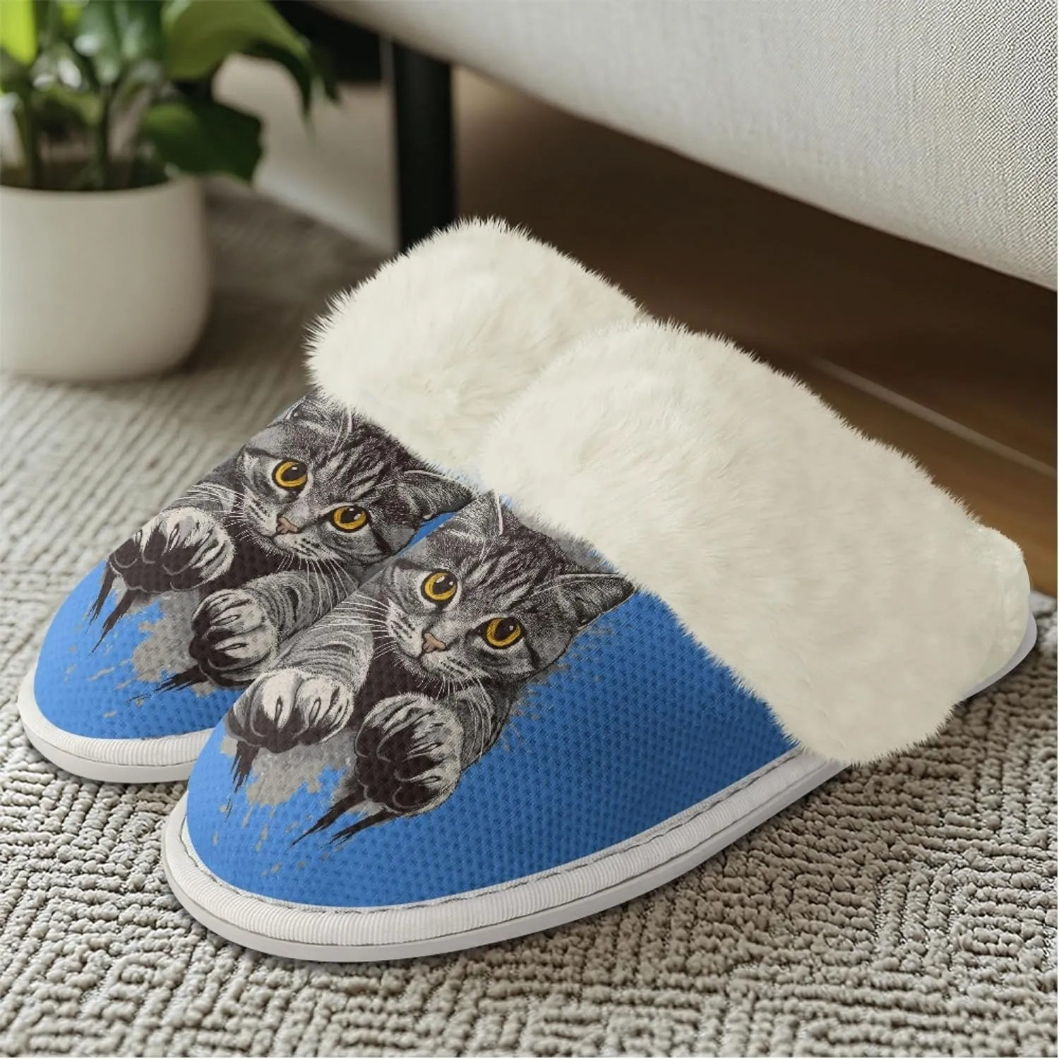 Micoklinlin Women's Slippers Cute Plush Fuzzy Lined House Shoes for Men Comfy Flannel Bedroom Slippers for Autumn Winter