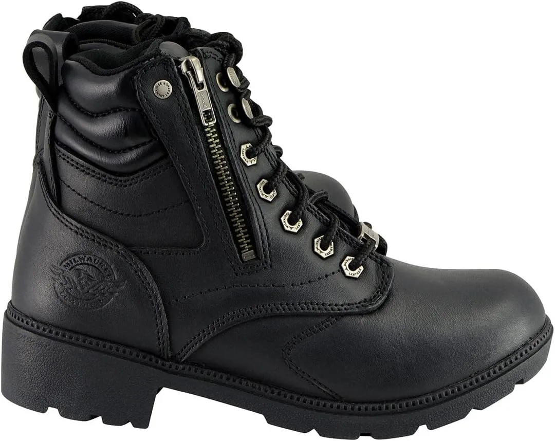 Milwaukee Leather MBL9320W Women's Black Premium Leather Wide-Width Lace-Up Motorcycle Rider Boots