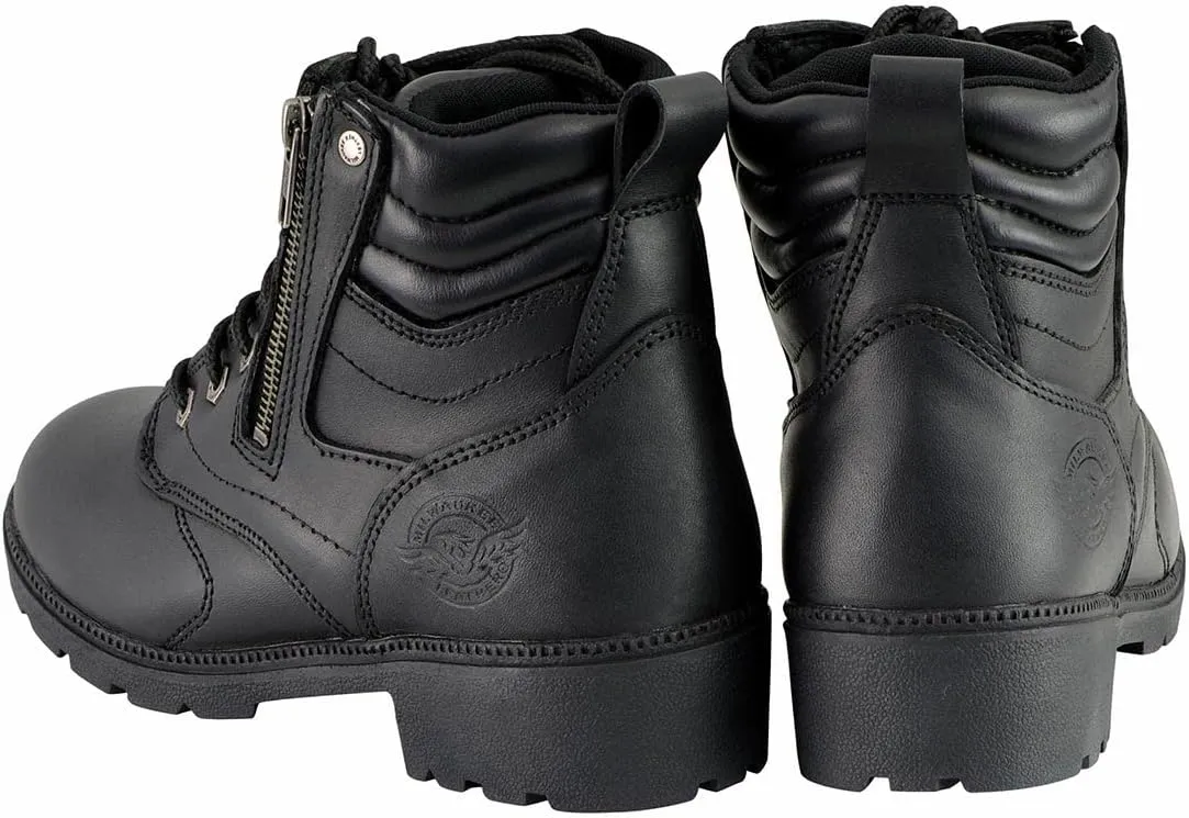 Milwaukee Leather MBL9320W Women's Black Premium Leather Wide-Width Lace-Up Motorcycle Rider Boots