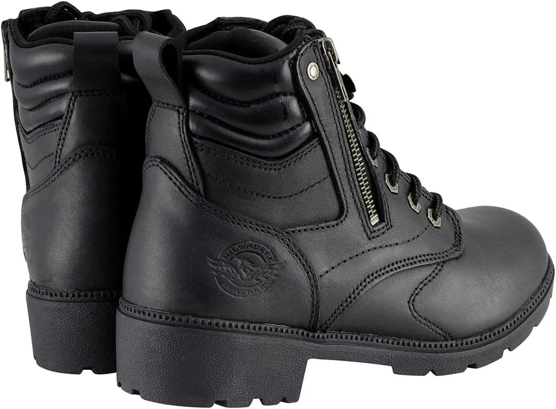 Milwaukee Leather MBL9320W Women's Black Premium Leather Wide-Width Lace-Up Motorcycle Rider Boots