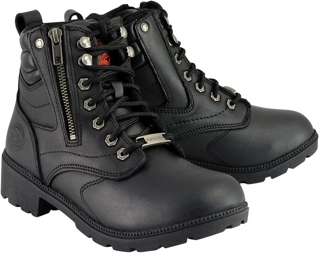 Milwaukee Leather MBL9320W Women's Black Premium Leather Wide-Width Lace-Up Motorcycle Rider Boots