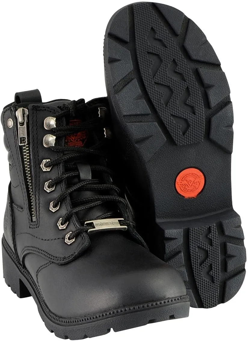 Milwaukee Leather MBL9320W Women's Black Premium Leather Wide-Width Lace-Up Motorcycle Rider Boots