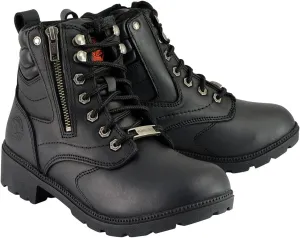 Milwaukee Leather MBL9320W Women's Black Premium Leather Wide-Width Lace-Up Motorcycle Rider Boots