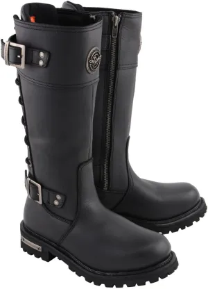 Milwaukee Leather MBL9385 Women's Black Leather 15-Inch Calf Laced Motorcycle Riding Boots with Side Zipper - 7