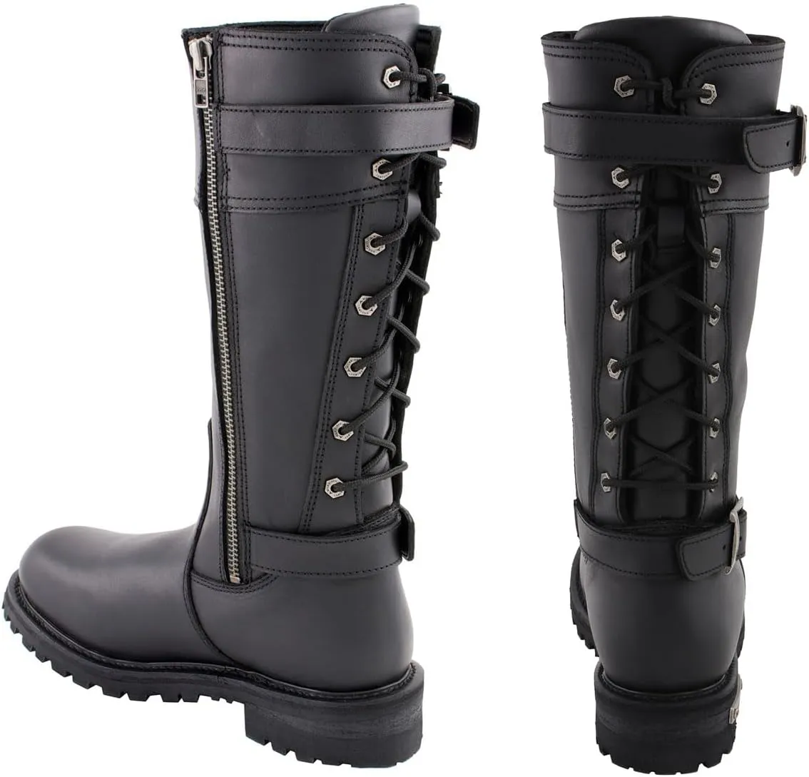 Milwaukee Leather MBL9385 Women's Black Leather 15-Inch Calf Laced Motorcycle Riding Boots with Side Zipper - 7