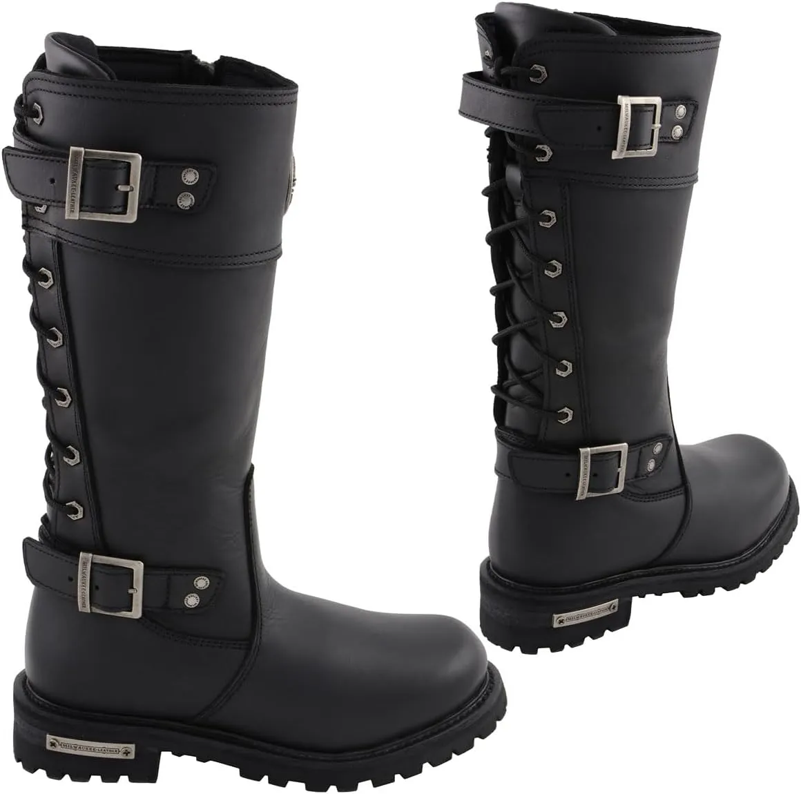 Milwaukee Leather MBL9385 Women's Black Leather 15-Inch Calf Laced Motorcycle Riding Boots with Side Zipper - 7