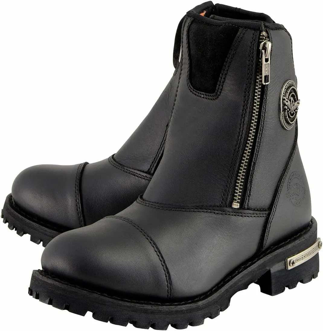 Milwaukee Leather MBM102 Men's Black Smooth Double Sided Zipper Entry Motorcycle Leather Boots - 8.5
