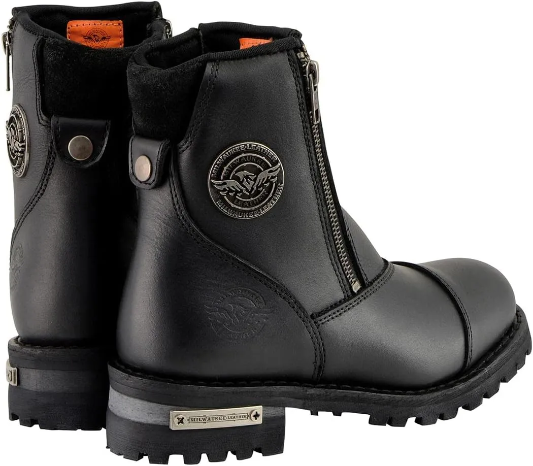 Milwaukee Leather MBM102 Men's Black Smooth Double Sided Zipper Entry Motorcycle Leather Boots - 8.5