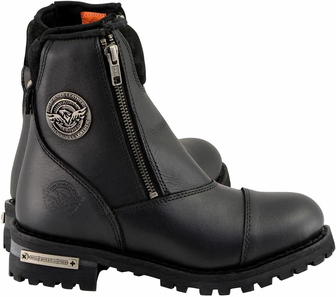 Milwaukee Leather MBM102 Men's Black Smooth Double Sided Zipper Entry Motorcycle Leather Boots - 8.5