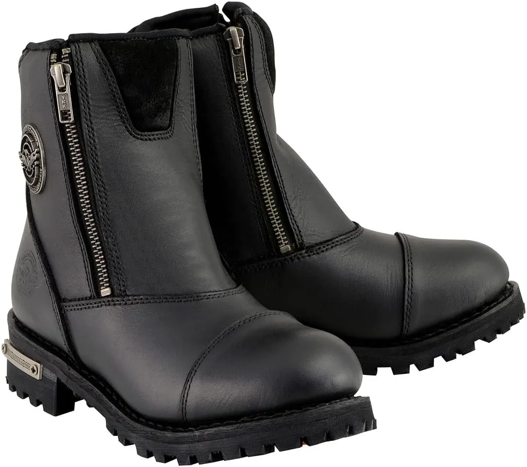 Milwaukee Leather MBM102 Men's Black Smooth Double Sided Zipper Entry Motorcycle Leather Boots - 8.5
