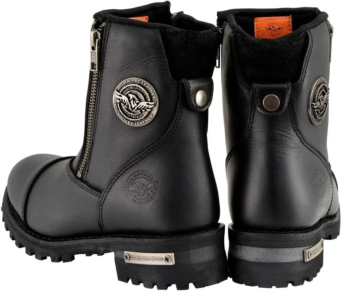 Milwaukee Leather MBM102 Men's Black Smooth Double Sided Zipper Entry Motorcycle Leather Boots - 8.5