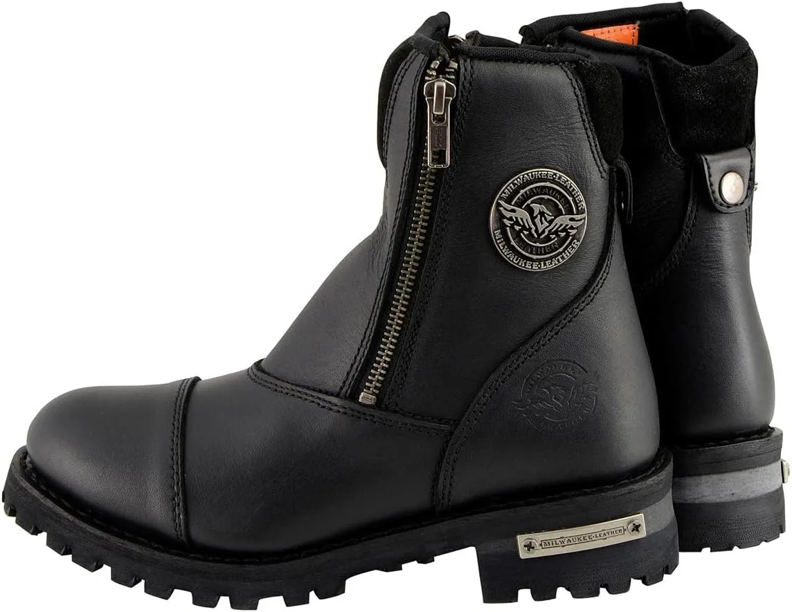 Milwaukee Leather MBM102 Men's Black Smooth Double Sided Zipper Entry Motorcycle Leather Boots - 8.5