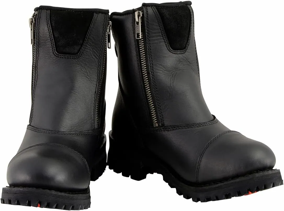 Milwaukee Leather MBM102 Men's Black Smooth Double Sided Zipper Entry Motorcycle Leather Boots - 8.5