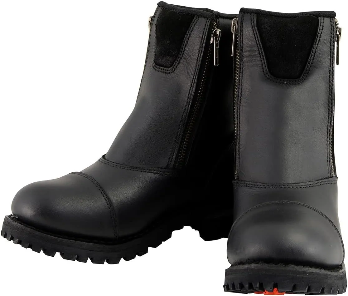 Milwaukee Leather MBM102 Men's Black Smooth Double Sided Zipper Entry Motorcycle Leather Boots - 8.5