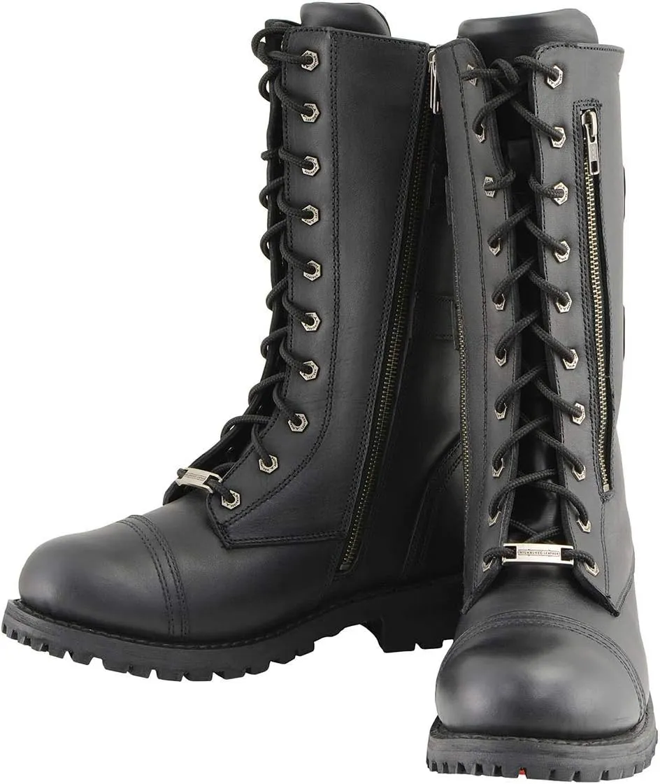 Milwaukee Leather Men’s 13-Inch-Tall Tactical Black Lace-Up Leather Boots Zipper w/Storage Pocket MBM9069-13