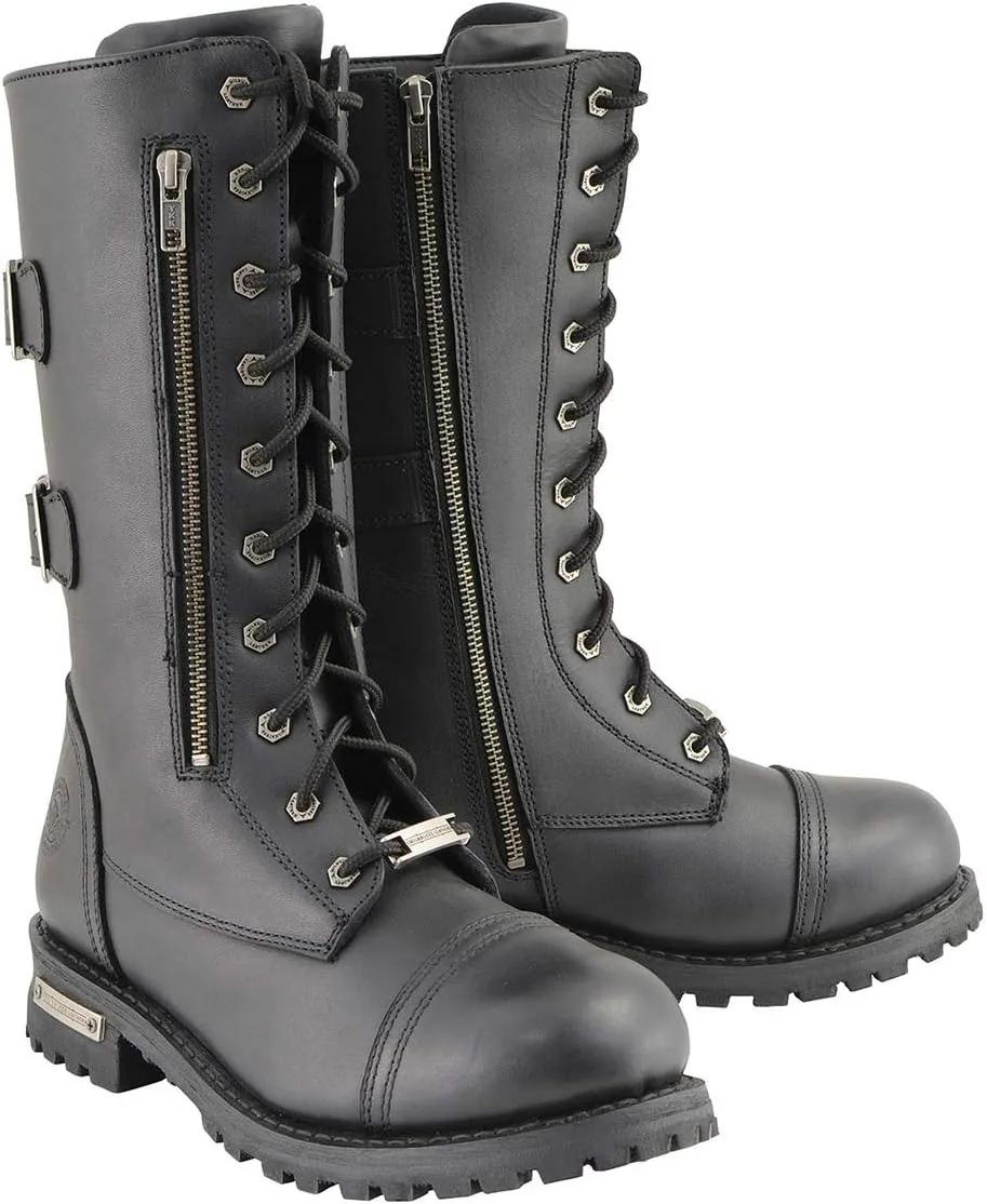 Milwaukee Leather Men’s 13-Inch-Tall Tactical Black Lace-Up Leather Boots Zipper w/Storage Pocket MBM9069-13