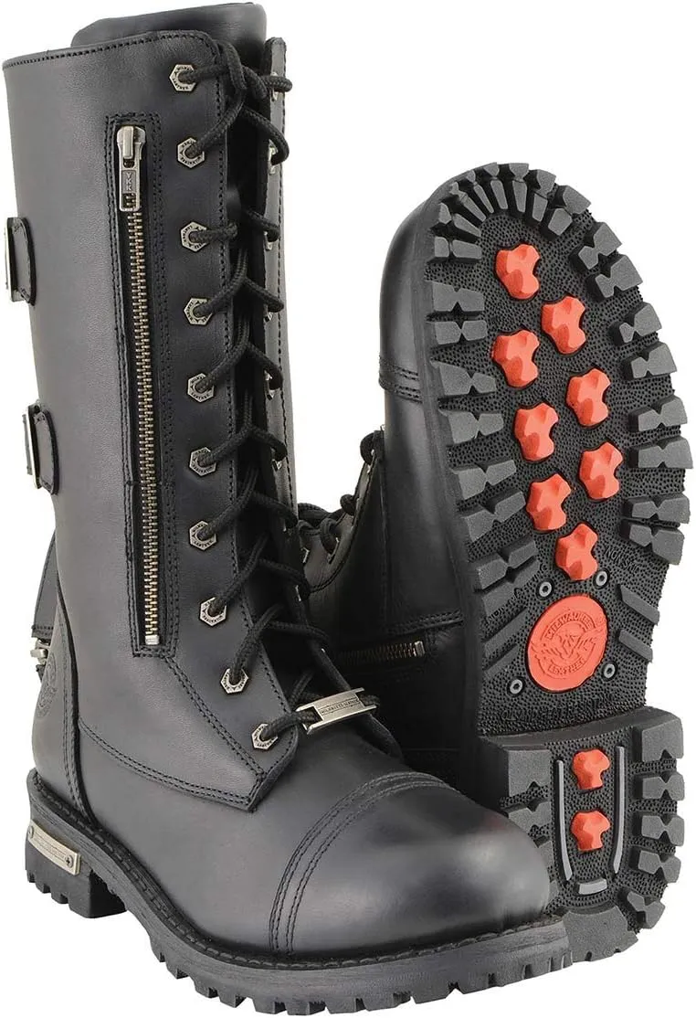 Milwaukee Leather Men’s 13-Inch-Tall Tactical Black Lace-Up Leather Boots Zipper w/Storage Pocket MBM9069-13