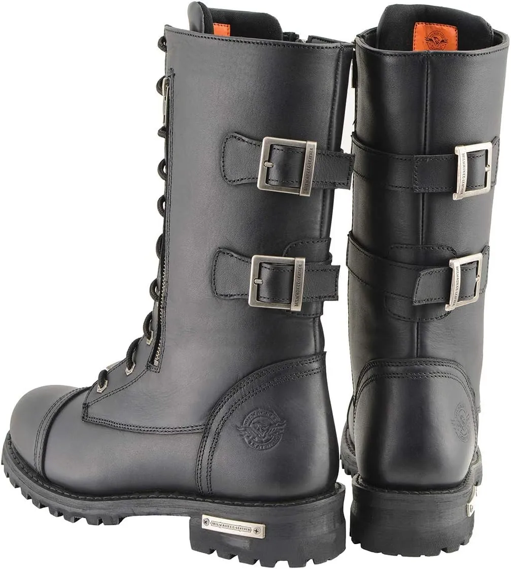 Milwaukee Leather Men’s 13-Inch-Tall Tactical Black Lace-Up Leather Boots Zipper w/Storage Pocket MBM9069-13