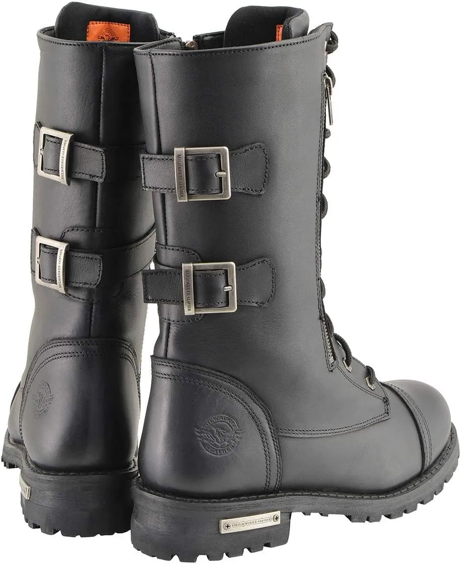 Milwaukee Leather Men’s 13-Inch-Tall Tactical Black Lace-Up Leather Boots Zipper w/Storage Pocket MBM9069-13