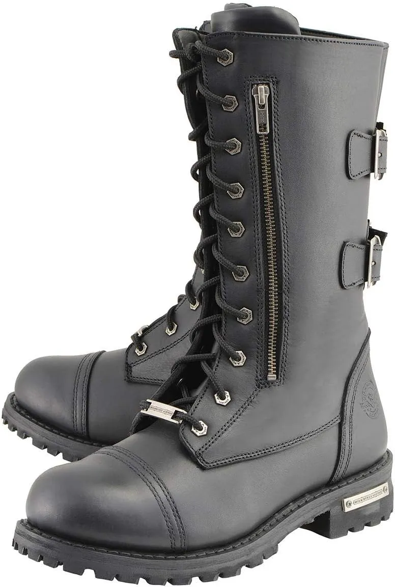 Milwaukee Leather Men’s 13-Inch-Tall Tactical Black Lace-Up Leather Boots Zipper w/Storage Pocket MBM9069-13