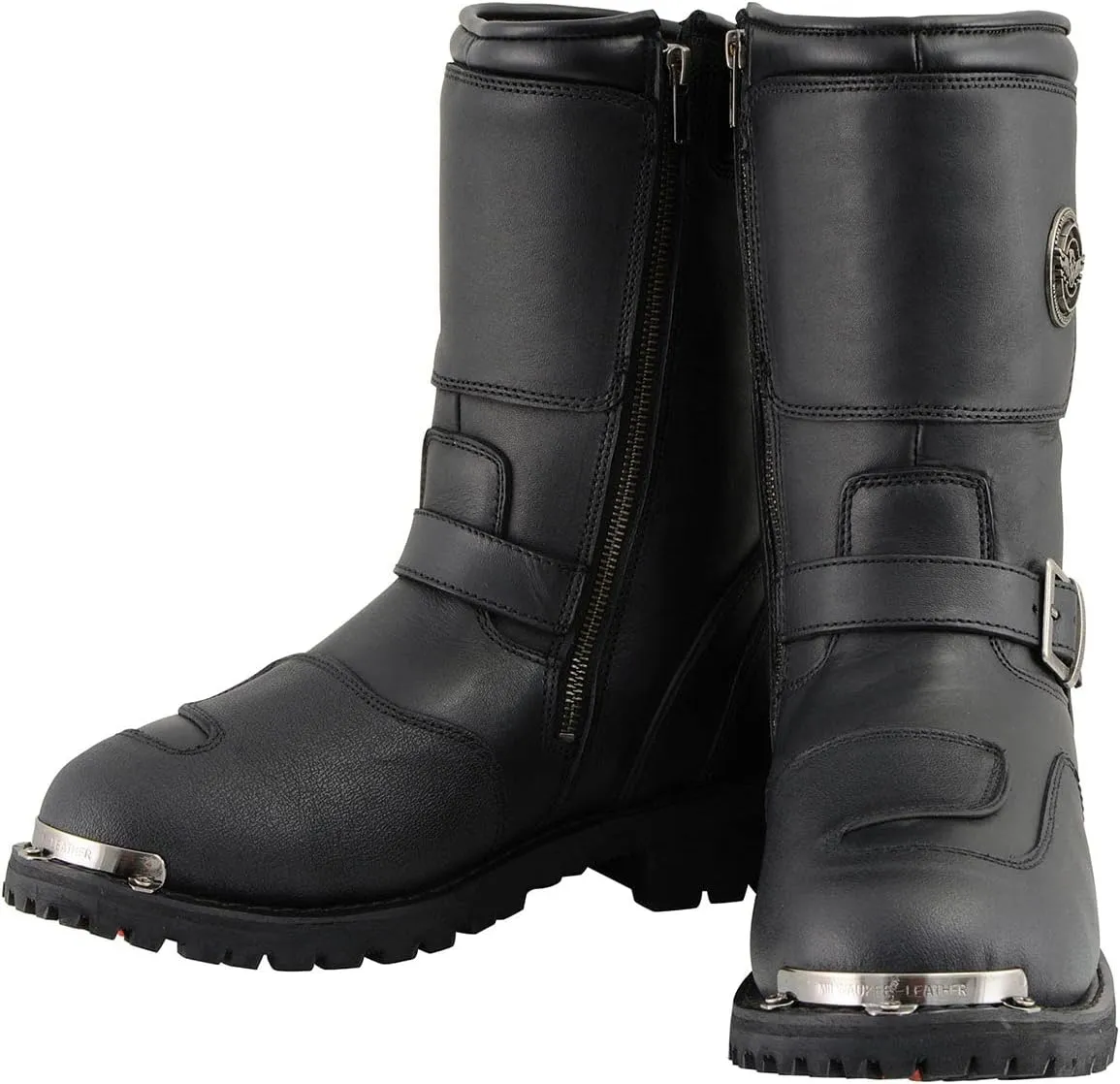 Milwaukee Leather Men's Black Leather Classic Engineer Motorcycle Boots w/Reflective Piping & Gear Shift Protection MBM9070