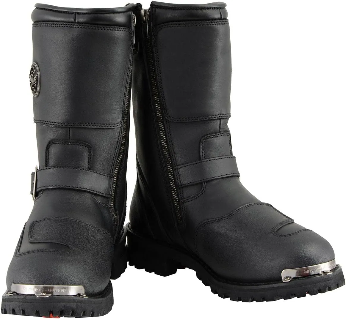 Milwaukee Leather Men's Black Leather Classic Engineer Motorcycle Boots w/Reflective Piping & Gear Shift Protection MBM9070