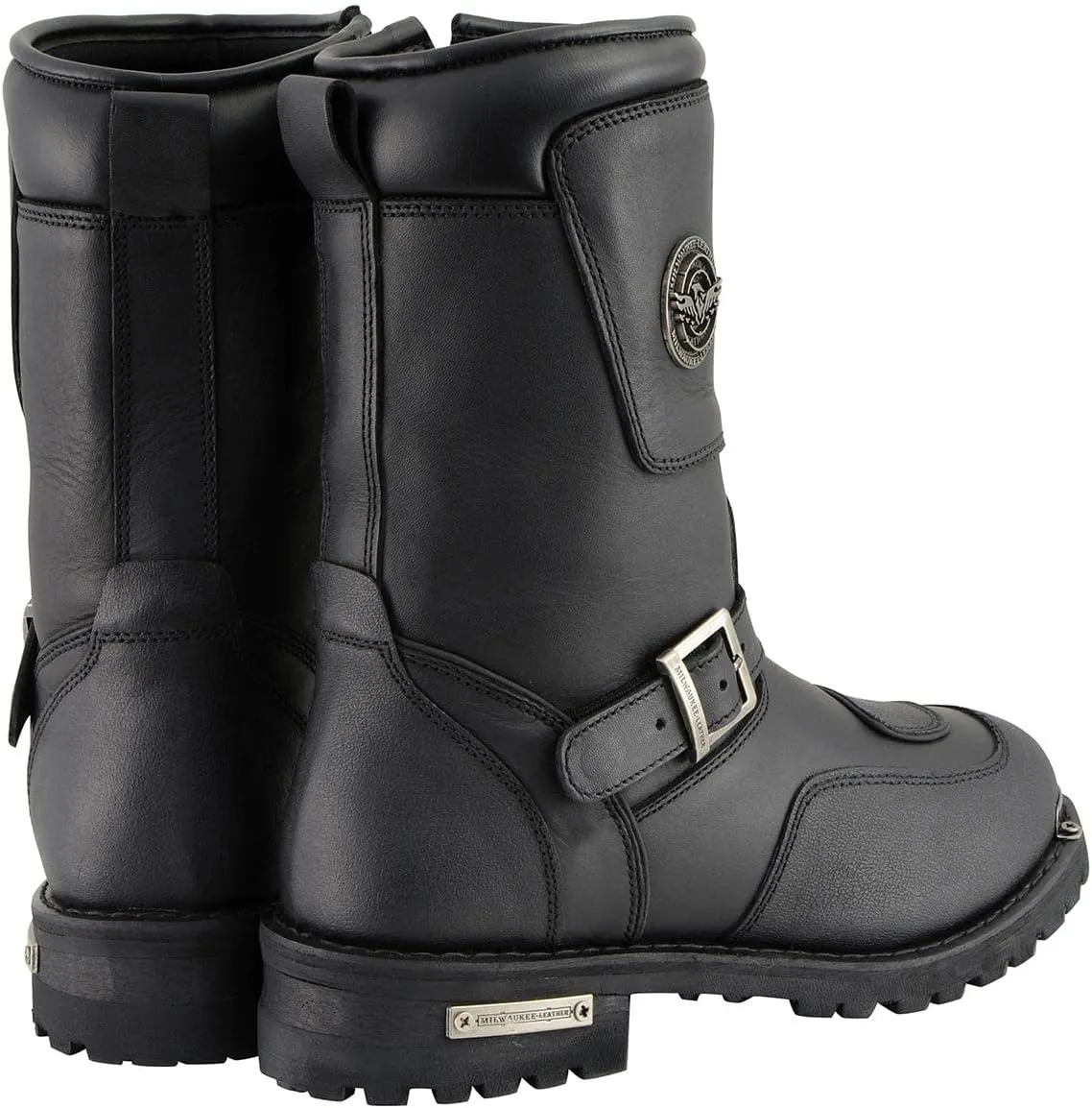 Milwaukee Leather Men's Black Leather Classic Engineer Motorcycle Boots w/Reflective Piping & Gear Shift Protection MBM9070