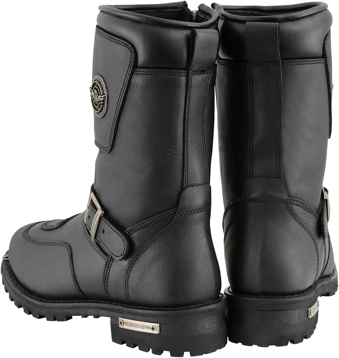 Milwaukee Leather Men's Black Leather Classic Engineer Motorcycle Boots w/Reflective Piping & Gear Shift Protection MBM9070