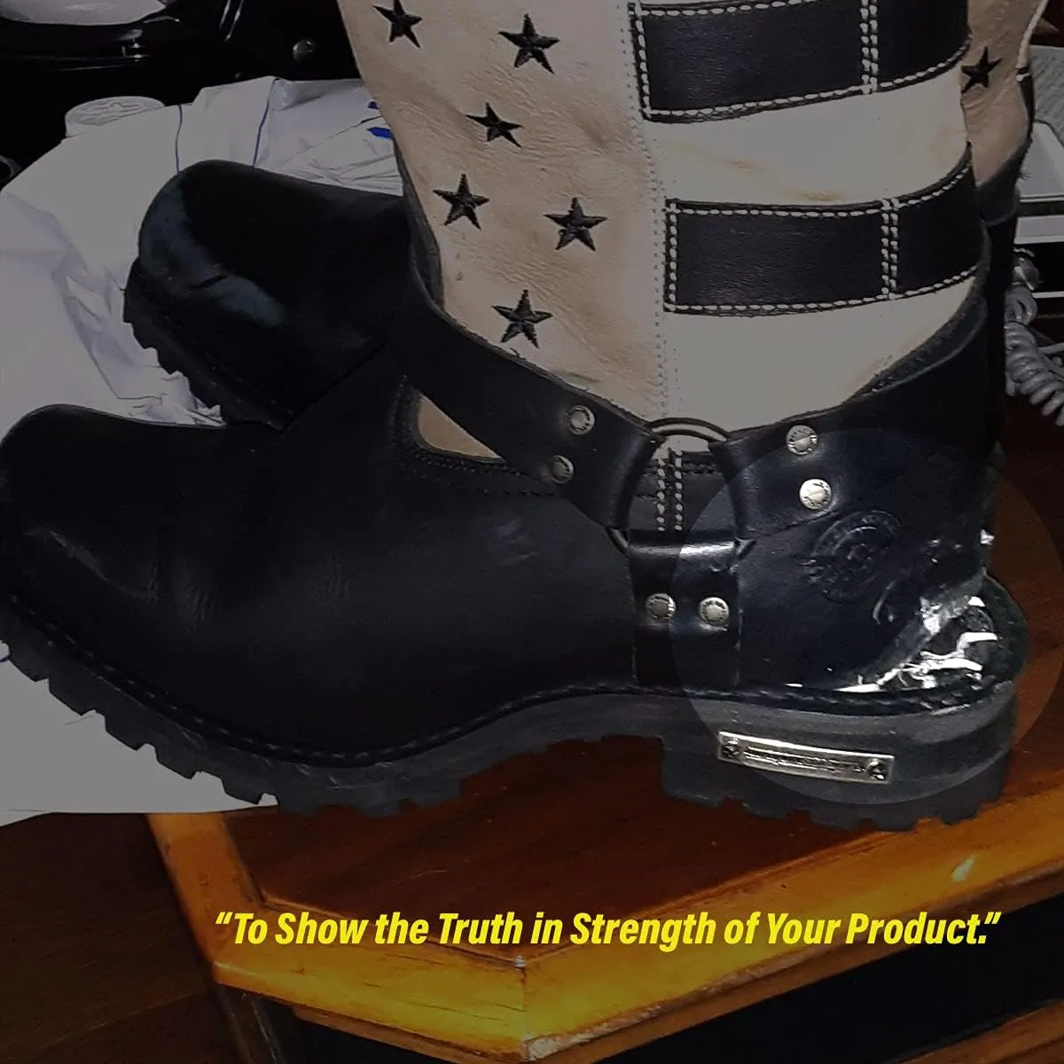 Milwaukee Leather Men's Stars and Stripes Black with Tan Motorcycle Rider Harness Boots MBM9045-9