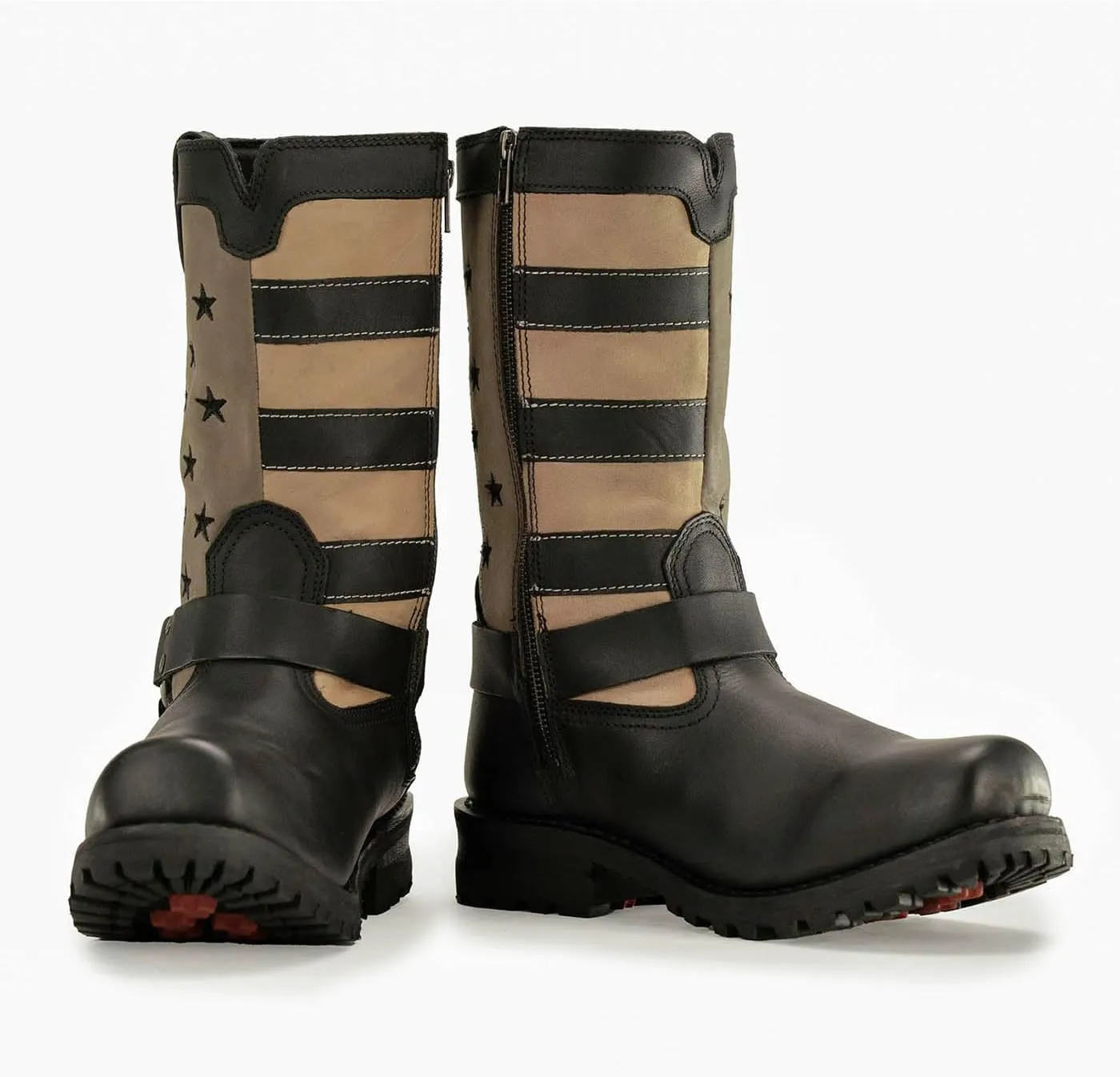 Milwaukee Leather Men's Stars and Stripes Black with Tan Motorcycle Rider Harness Boots MBM9045-9