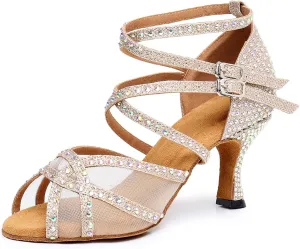 Minishion Womens Rhinestones Dancing Sandals Elegant Mesh Wedding Prom Shoes