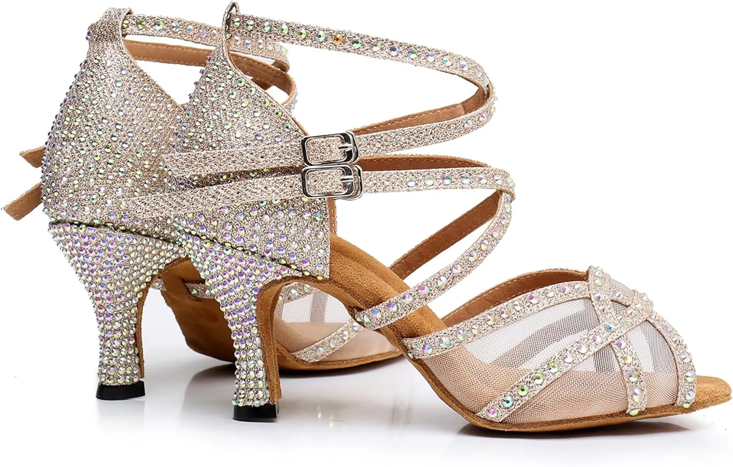 Minishion Womens Rhinestones Dancing Sandals Elegant Mesh Wedding Prom Shoes
