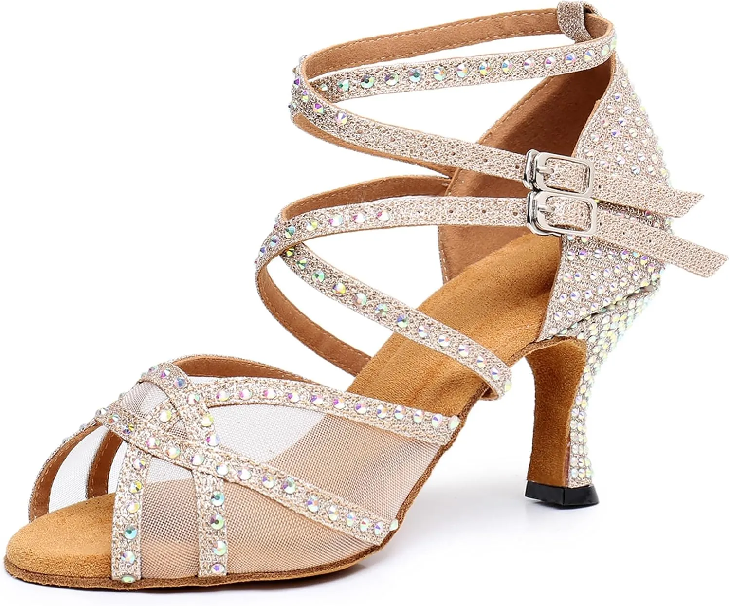 Minishion Womens Rhinestones Dancing Sandals Elegant Mesh Wedding Prom Shoes